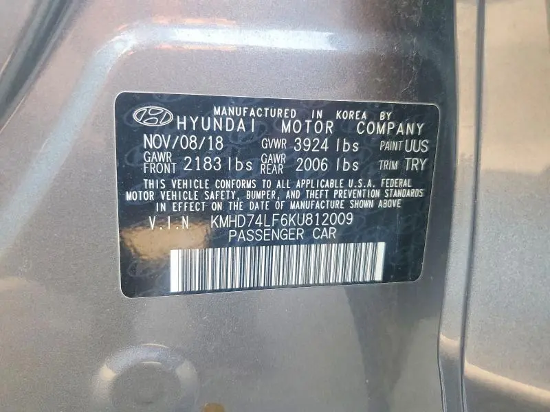 2019 HYUNDAI ELANTRA 4D   