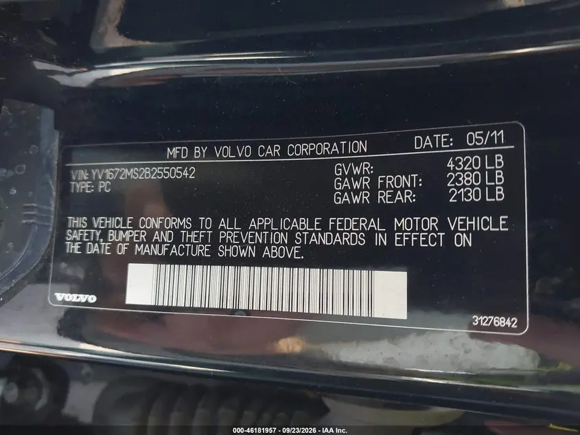 2011 VOLVO S40 T5