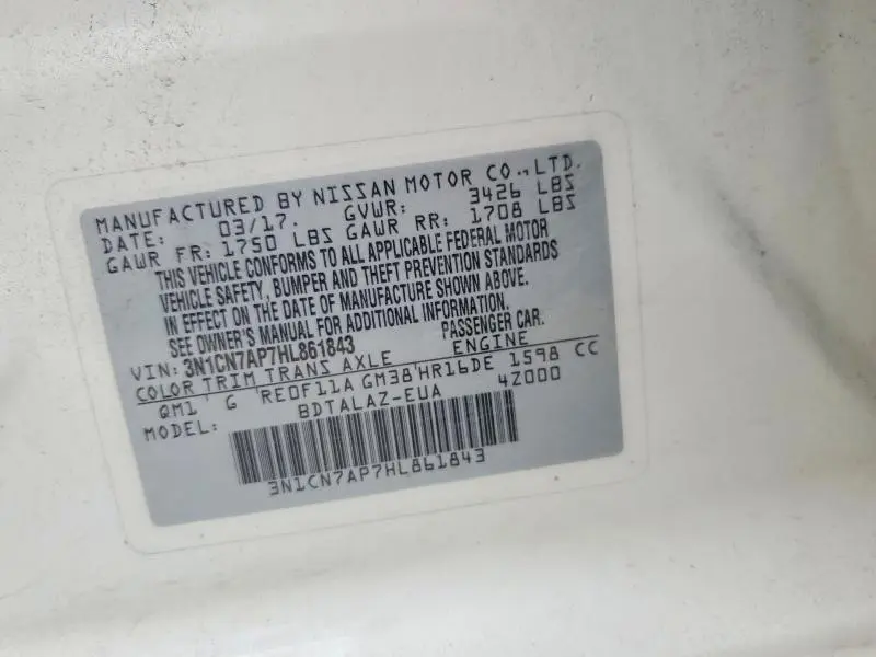 2017 NISSAN VERSA 1.6 S PLUS  