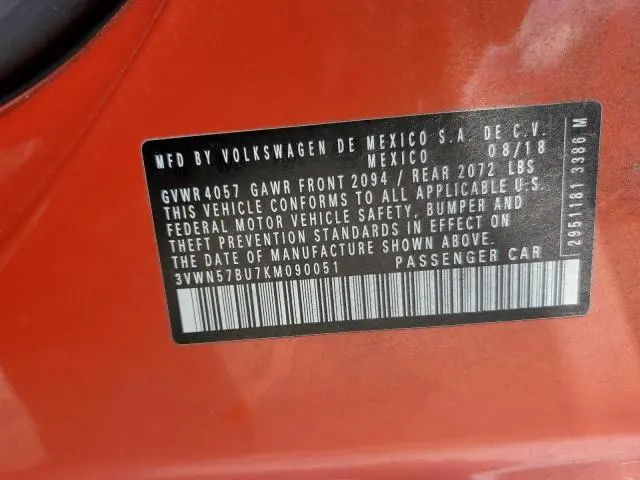 2019 VOLKSWAGEN JETTA S  