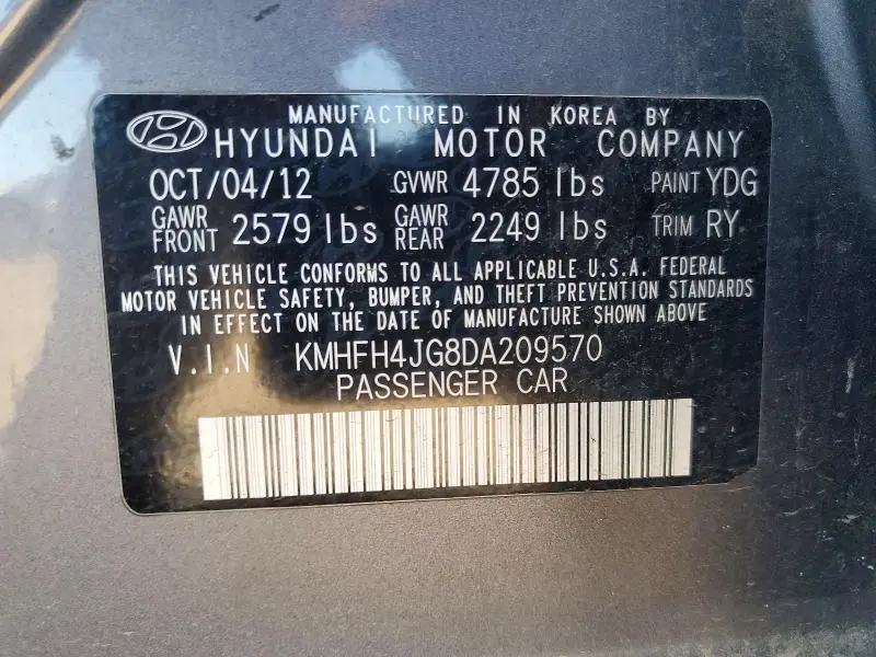 2013 HYUNDAI AZERA BASE  