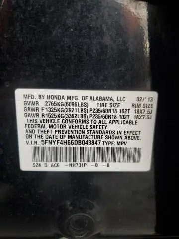 2013 HONDA PILOT EXL