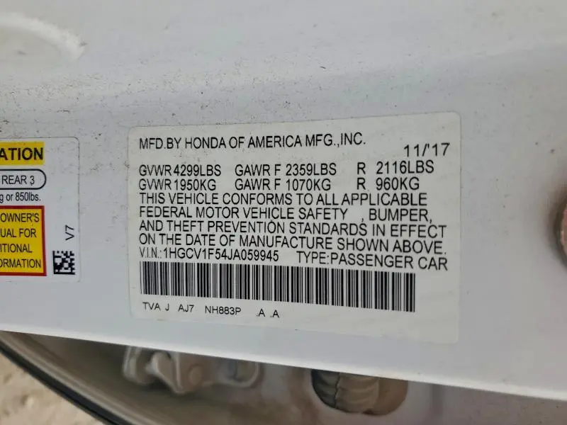 2018 HONDA ACCORD EXL  