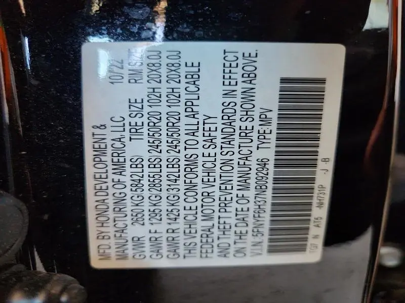 2022 HONDA PILOT SPORT  