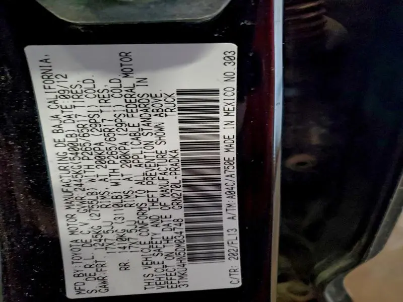 2013 TOYOTA TACOMA DOUBLE CAB PRERUNNER LONG BED  