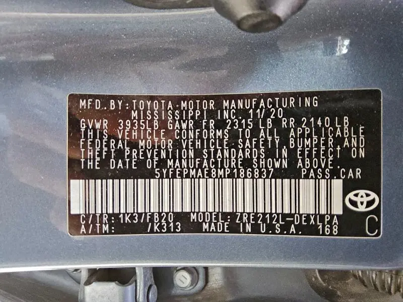 2021 TOYOTA COROLLA LE  