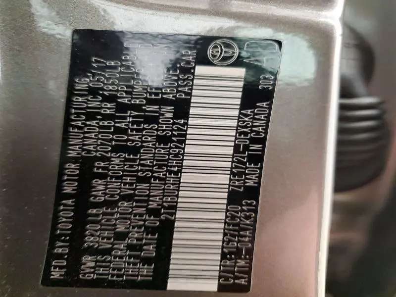 2017 TOYOTA COROLLA L  