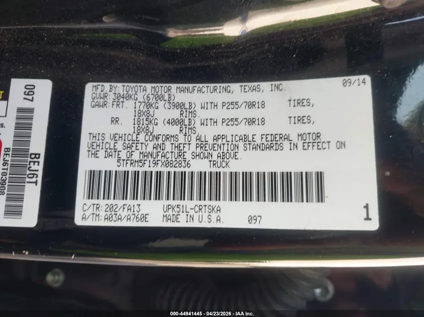 2015 TOYOTA TUNDRA SR 4.6L V8