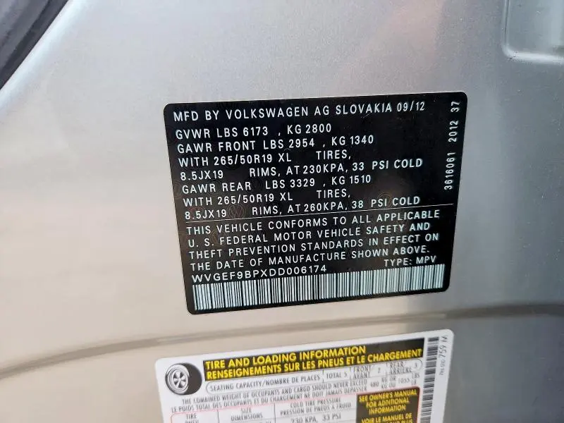 2013 VOLKSWAGEN TOUAREG V6  