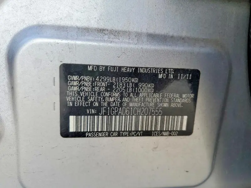 2012 SUBARU IMPREZA PREMIUM  