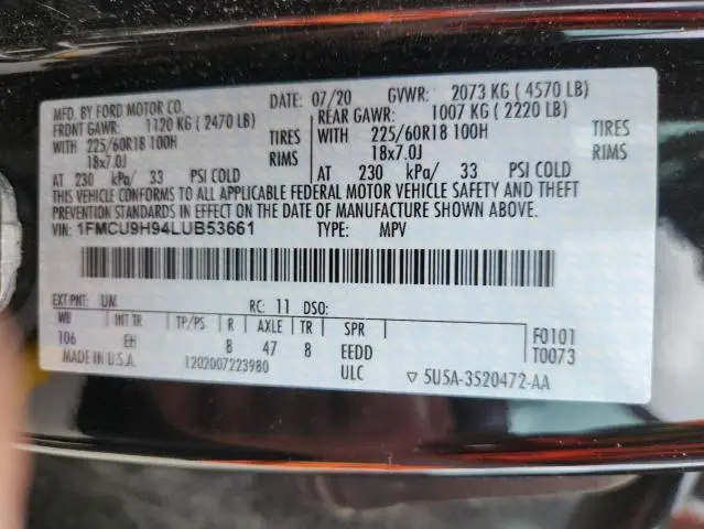 2020 FORD ESCAPE SEL  