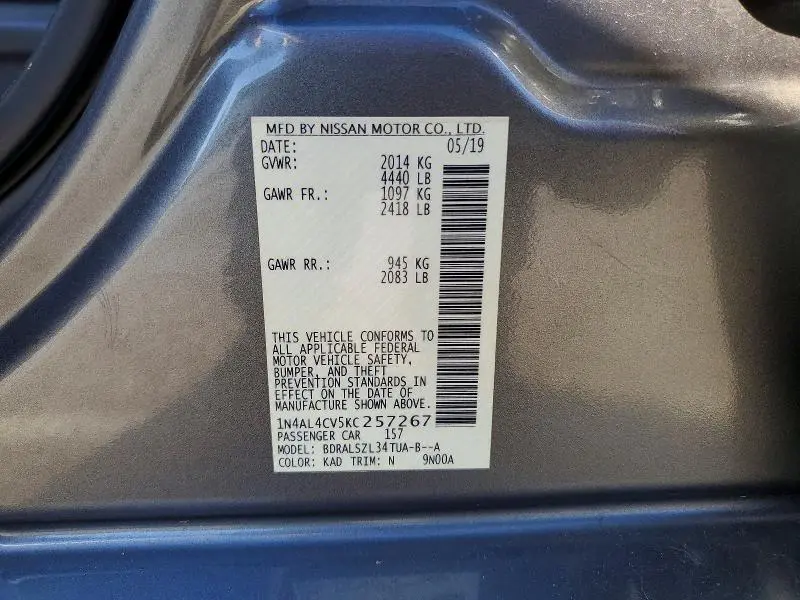 2019 NISSAN ALTIMA 2.0 SR  