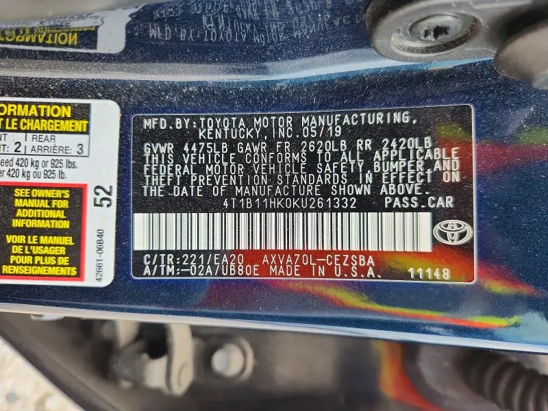 2019 TOYOTA CAMRY SE  