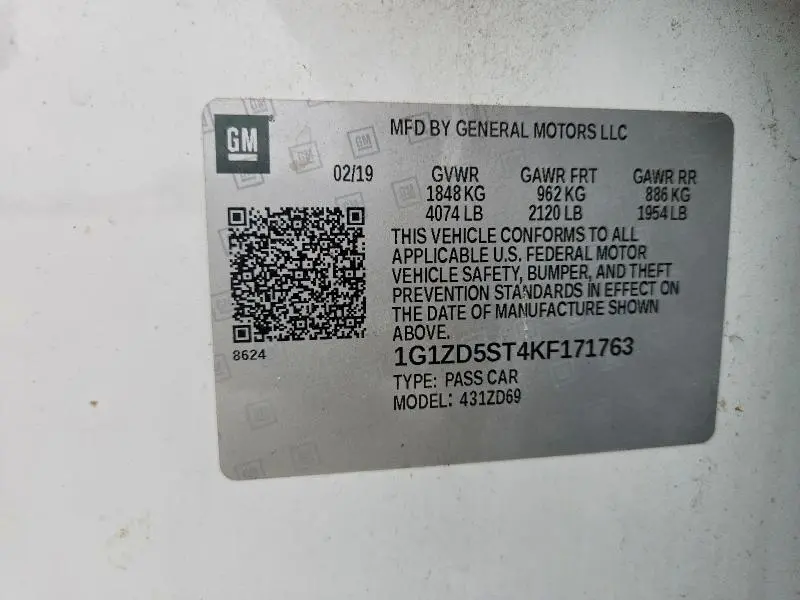 2019 CHEVROLET MALIBU LT (1LT)  