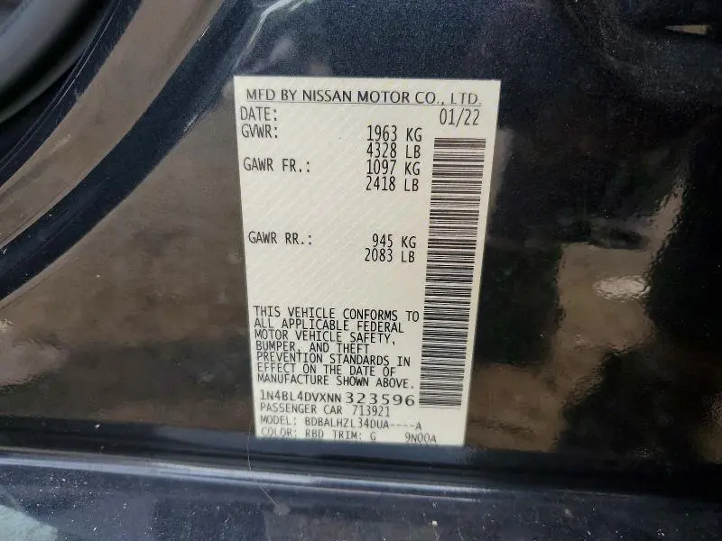 2022 NISSAN ALTIMA SV  