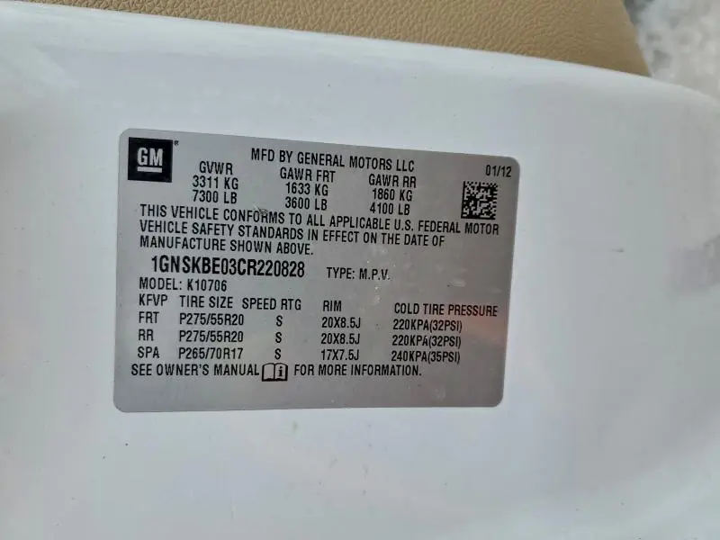 2012 CHEVROLET TAHOE K1500 LT  