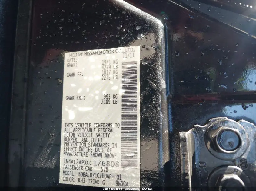 2012 NISSAN ALTIMA 2.5 S