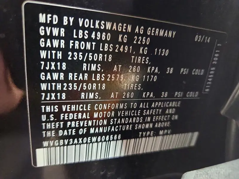 2014 VOLKSWAGEN TIGUAN S  