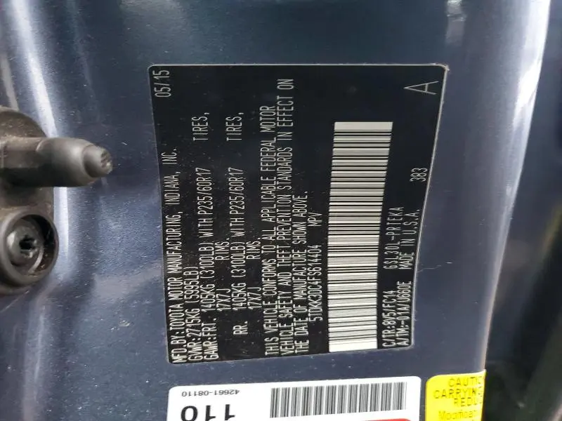 2015 TOYOTA SIENNA LE  