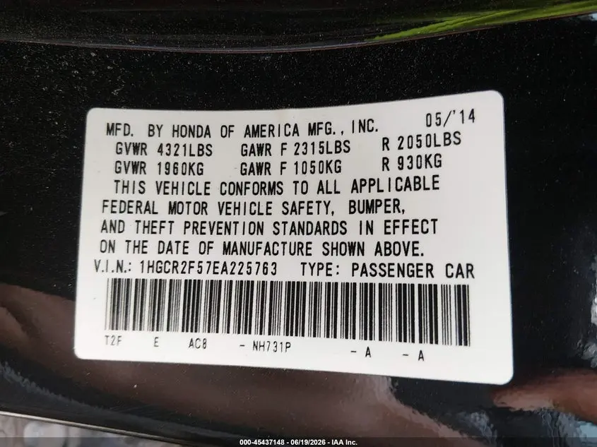2014 HONDA ACCORD SPORT