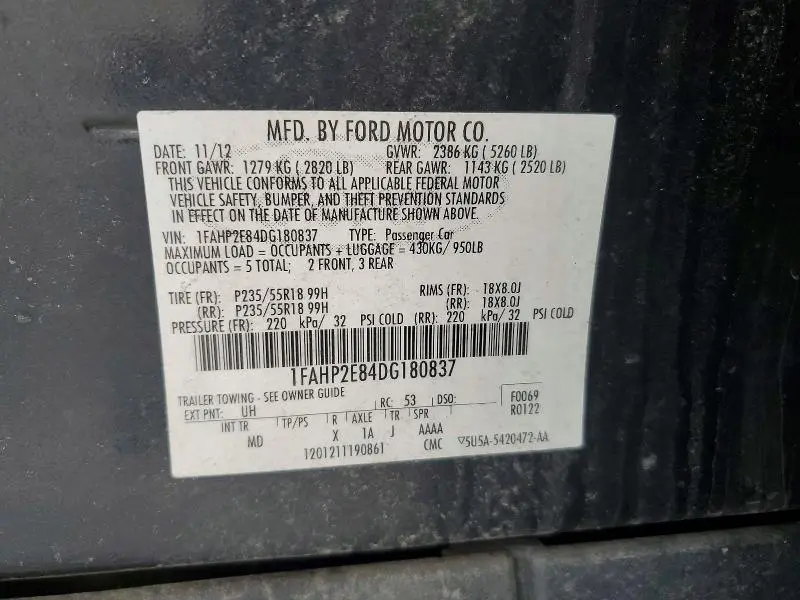 2013 FORD TAURUS SEL  