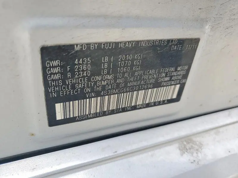 2012 SUBARU LEGACY 2.5I PREMIUM  