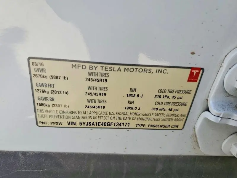 2016 TESLA MODEL S   
