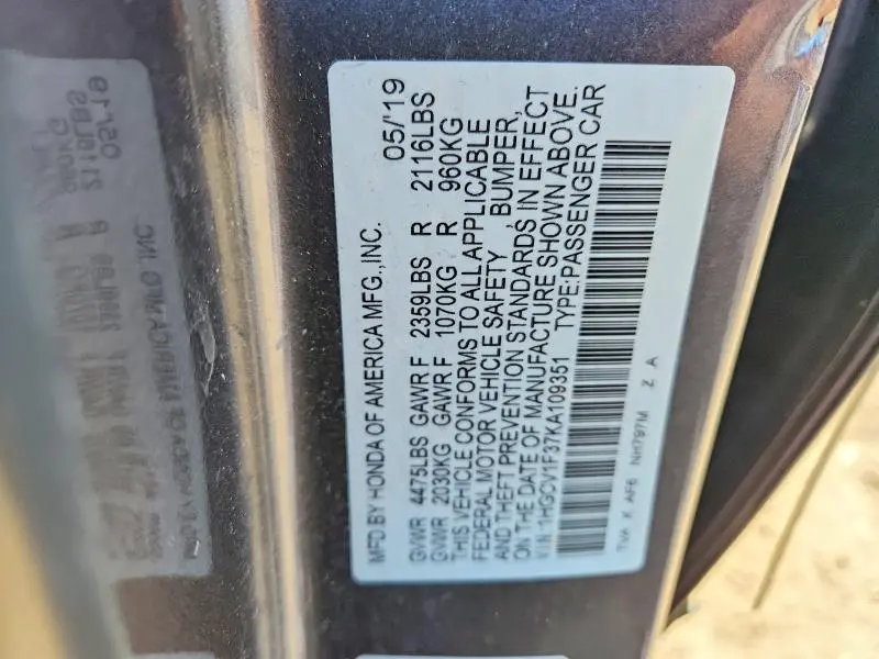 2019 HONDA ACCORD SPORT  