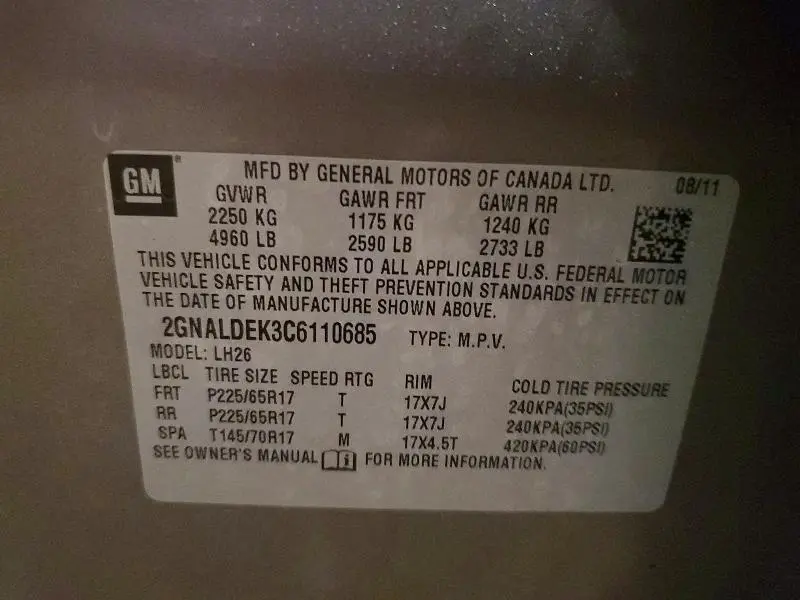 2012 CHEVROLET EQUINOX LT  