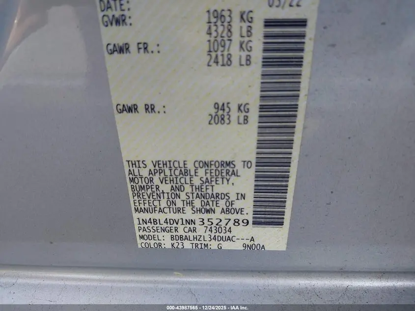 2022 NISSAN ALTIMA SV FWD