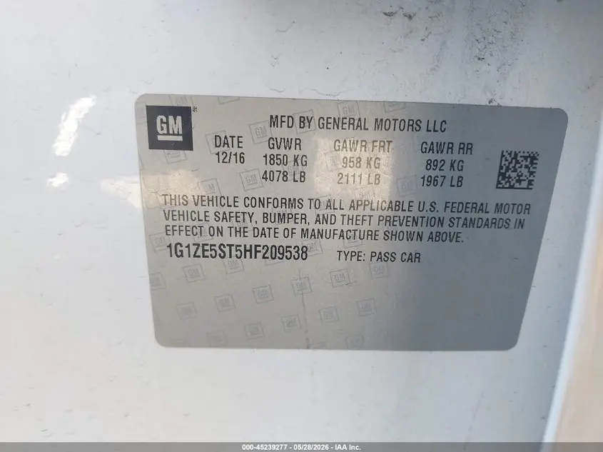 2017 CHEVROLET MALIBU 1LT