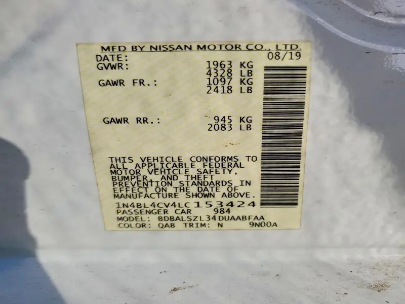 2020 NISSAN ALTIMA 2.5 SR  