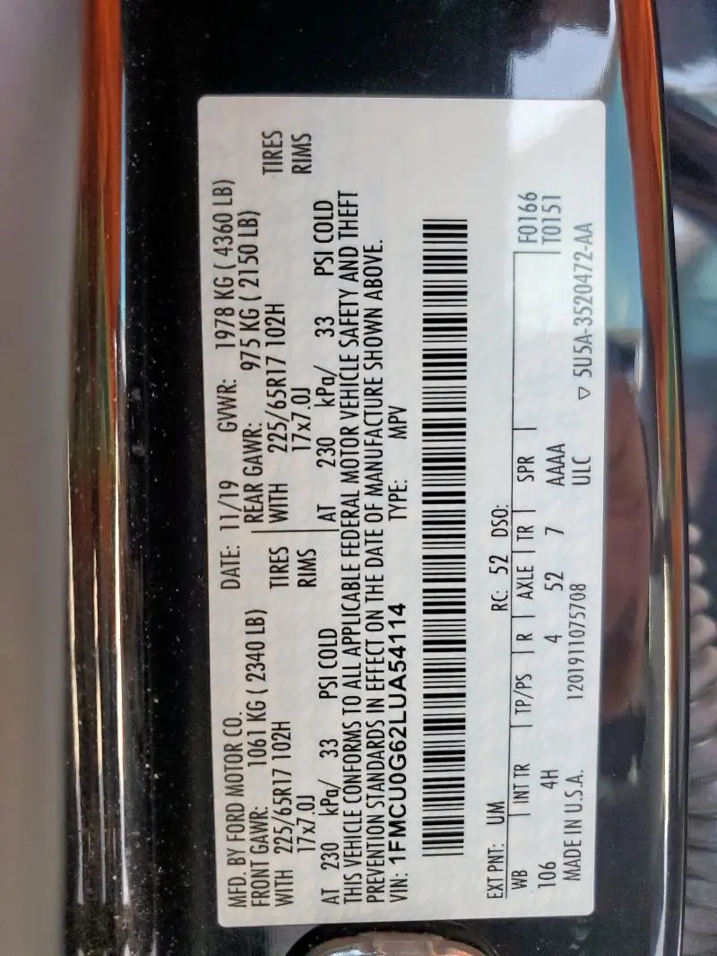 2020 FORD ESCAPE SE  