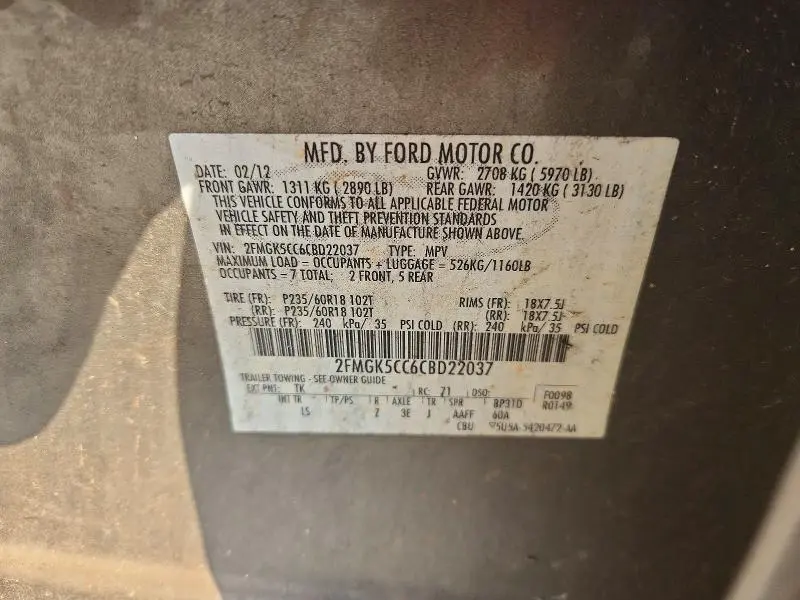 2012 FORD FLEX SEL  