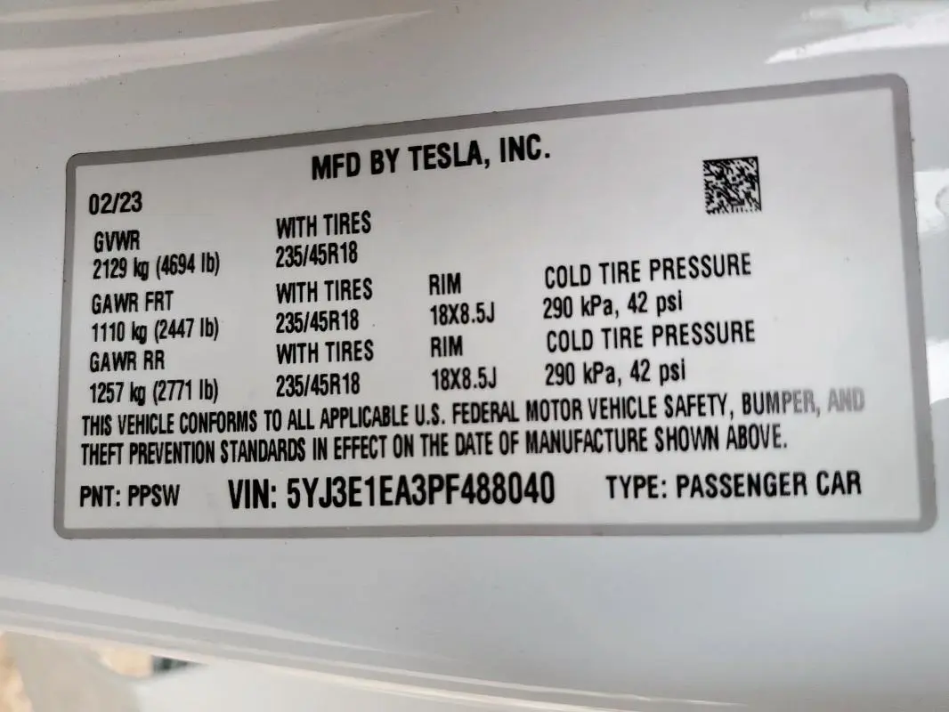 2023 TESLA MODEL 3   
