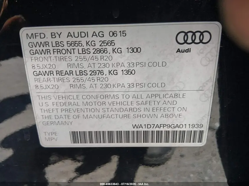 2016 AUDI Q5 3.0T PREMIUM PLUS