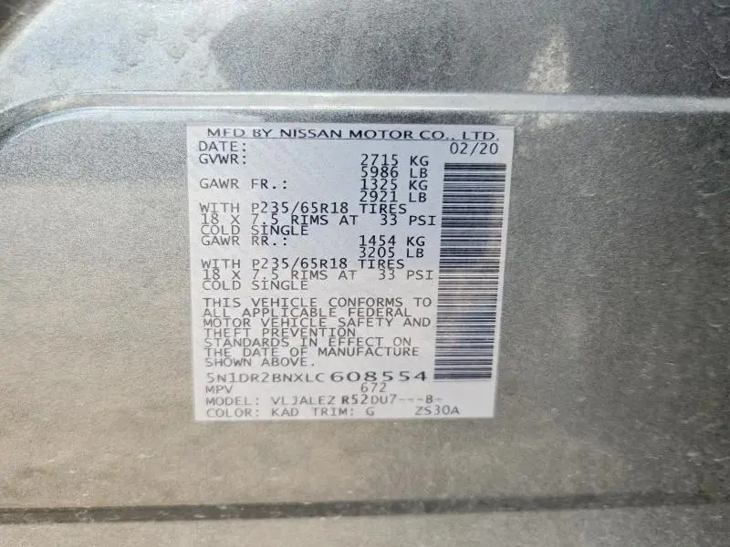 2020 NISSAN PATHFINDER SV  