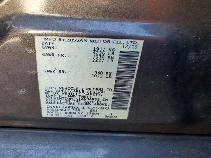 2016 NISSAN ALTIMA 2.5 S  