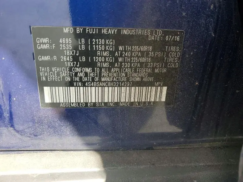 2017 SUBARU OUTBACK 2.5I LIMITED  