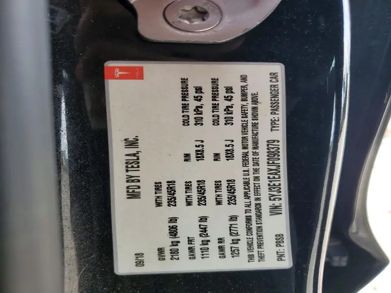 2018 TESLA MODEL 3   