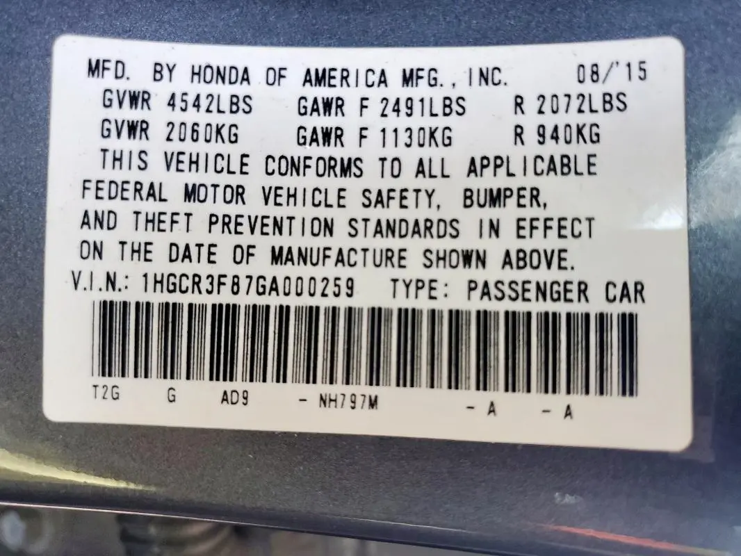 2016 HONDA ACCORD EXL  