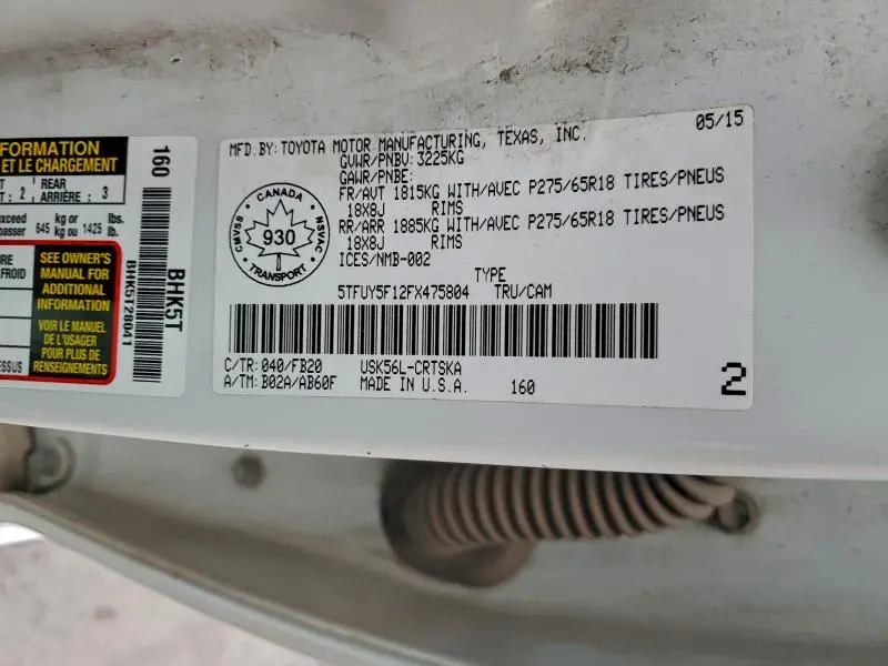 2015 TOYOTA TUNDRA DOUBLE CAB SR  