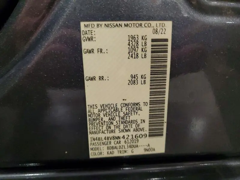 2022 NISSAN ALTIMA S  