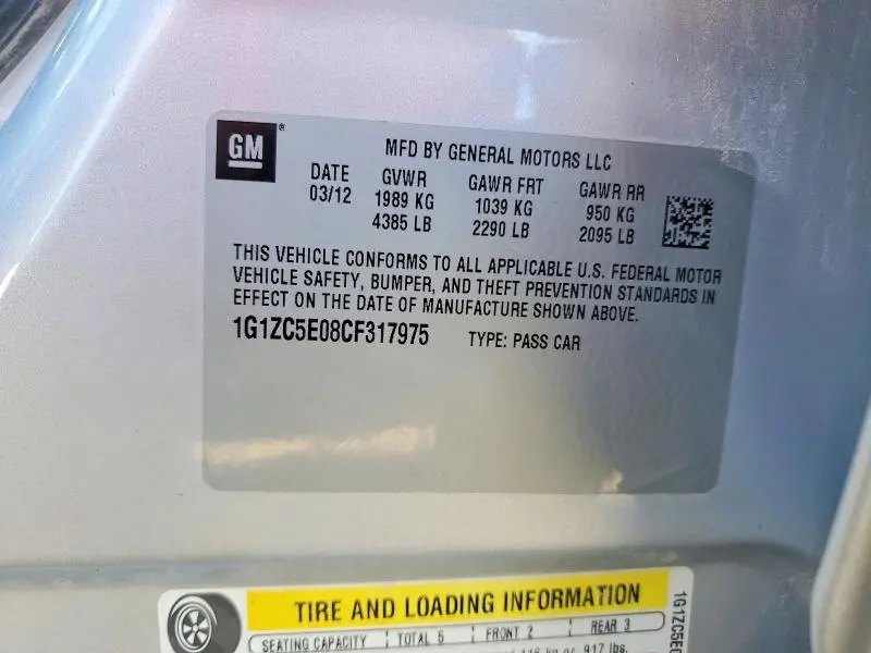 2012 CHEVROLET MALIBU 1LT  