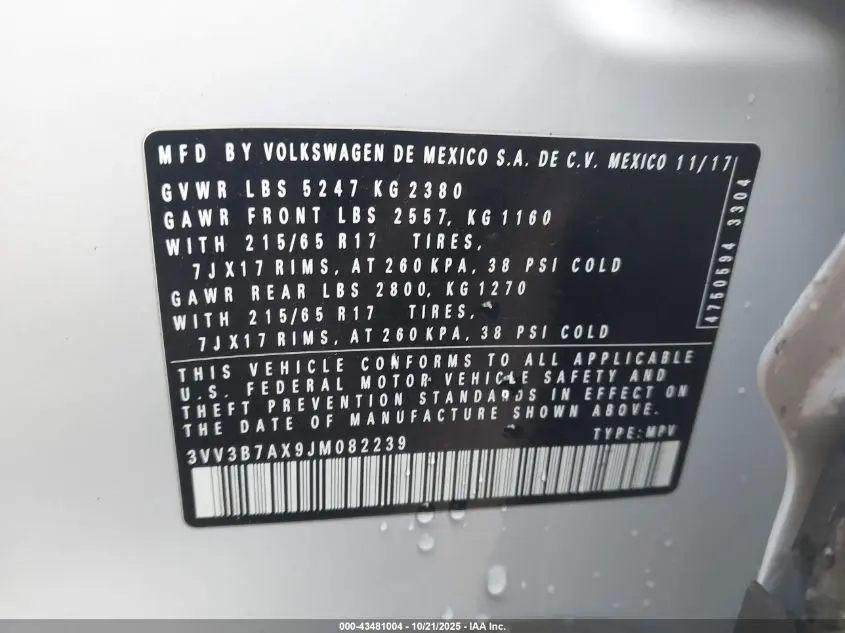 2018 VOLKSWAGEN TIGUAN 2.0T SE/2.0T SEL