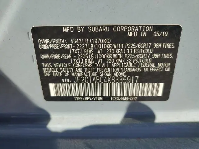 2019 SUBARU CROSSTREK   