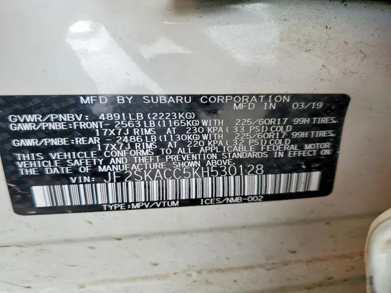 2019 SUBARU FORESTER   