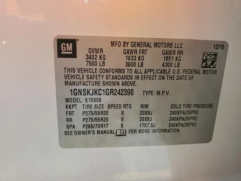 2016 CHEVROLET SUBURBAN K1500 LTZ  