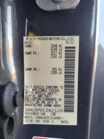 2012 NISSAN ALTIMA S  