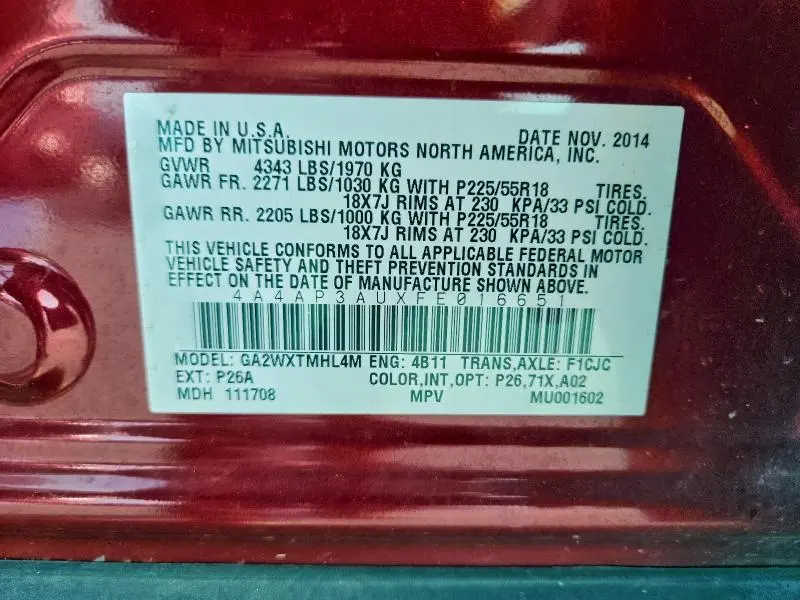 2015 MITSUBISHI OUTLANDER SPORT ES  